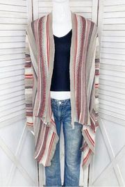 Elan Striped Boho Waterfall Cardigan Sweater Beige Multi Small