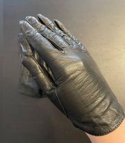Vintage Christian Dior Black Leather Women’s Ladies Leather Gloves Size 6.5