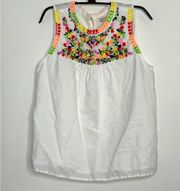 J Crew White Embroidered Sleeveless Tank