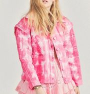 LoveShackFancy Adelade Hibiscus Hand Dye Pink Oversized Quilted Jacket Medium