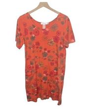 FRESH PRODUCE Women's M Daisy Floral T Shirt Midi Dress Orange Pockets USA Made
