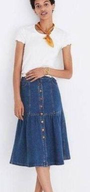 Madewell  Womens Bayview Tiered Midi Cotton Flared Denim Skirt Size 23