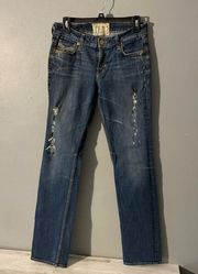 Big Star Nina Straight Leg Distressed Blue Jeans Size 28Long