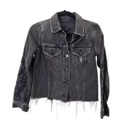 ALLSAINTS Philly Embroidered Distressed Denim Jacket Sz XS