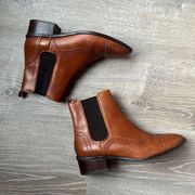 Massimo Dutti Women's Brown Leather Ankle Wingtip Boots Size 39