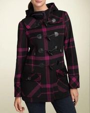 Steve Madden Black & Magenta Wool Pea Coat | S