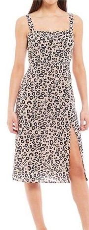 Nordstrom Sanctuary Cheetah Midi Dress Square neck side slit knee length size 2