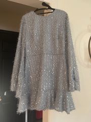 Blue Sequin Long-Sleeved Dress