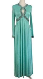 60s Vintage Jack Bryan Maxi Dress Teal Green Cocktail Formal Mod Gala