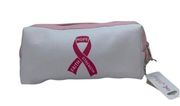 NWT White Breast Cancer Awareness Pencil Case Cosmetic Beauty Bag Keychain Pouch