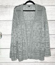 Torrid Gray Long Sleeve Pointelle Open Knit Cardigan Sweater Size 3X 22-24