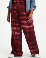 Torrid Pull-On Wide Leg Gauze High-Rise Smocked Waistband Pants Red Tie Dye 1X