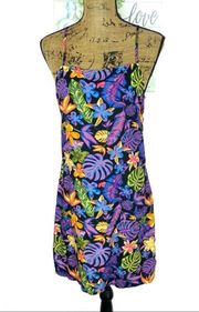 Vans Slip Dress Tropical Floral Print Size Small Black Neon Multi