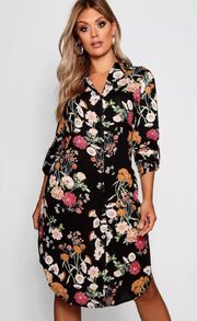 Floral Long Sleeve Button Down Dress