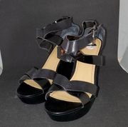 HP! Nine West Neema Black Leather Upper Wedge Heels (8)