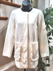 Kaari Blue Women's White Polyester Long Sleeve Buttons Front Casual Coat Size XS