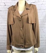 Chico’s Faux Suede Bomber Style Snaps Jacket EUC size 8