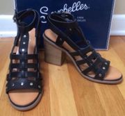 'Scout It Out' Black Leather Block Heeled Gladiator Sandals Size 8M