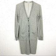 James Perse Cotton Fleece Button Front Long Cardigan Grey Stripe Size Small