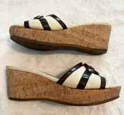 Tommy Bahama Pineapple One Strap Slide Cork Wedge Sandals Size 7.5 Cream Brown