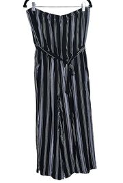 Rue21 ShoSho Womens XL Black Grey Stripe Strapless Wide Leg Gaucho Jumpsuit NEW