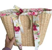 Laura Ashley Floral Fabric Lined Straw Shoulder Bag NWT