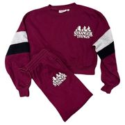 Burgundy Cropped Sweatshirt Sweatpants Set