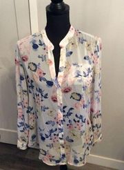 Kut From The Kloth Sheer Floral Blouse Medium M Adjustable Button Sleeves
