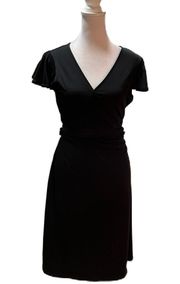 Black Knee Length Short Ruffled Sleeve Tie Waist Wrap Dress Size 6