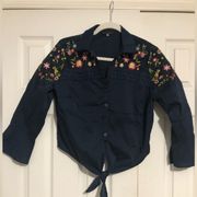 Lulumari women’s large‎ blue floral embroidered blouse button down FINAL PRICE