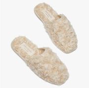 New KATE SPADE Dove Fur Slippers Size 6 Ivory Slipon Slides Flats Velvet