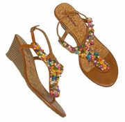 new Pierre Dumas ✦ Ivey Wedge Gem Mosaic Thong Sandal Shoes ✦ Vegan Leather 7.5M