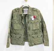 Zadig & Voltaire Krisy Grunge Army Green Military Utility Jacket with Pins Small