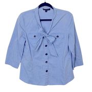 Lafayette 148 New York chambray button down shirt with bow women’s size 8