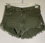 One Teaspoon ONE x  Le Wolves Green Frayed Hem Denim Short