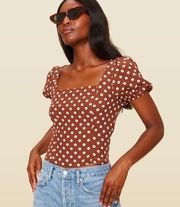 Revolve  Arianna Puff Sleeve Polka Dot Print Crop Top in Brown Anette Dot XL