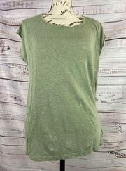 Tahari Linen Button Back Tee Shirt Womens L Short Sleeves Lightweight Green