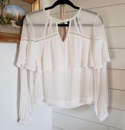 Revolve Minkpink white ruffle top long sleeve blouse cutout detail XS