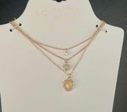 New Lauren Conrad 3 tier gold gemstone necklace set 16”