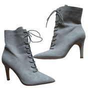 Leith Tige En Tissu Grey Lace Up Heeled Boots Womens Size 8.5