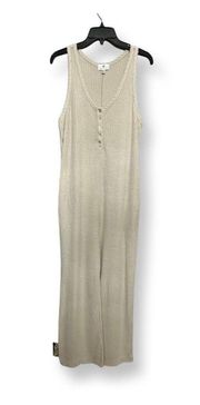 Womens Jumpsuit Beige Waffle Knit Stretch Sleeveless Palazzo M New