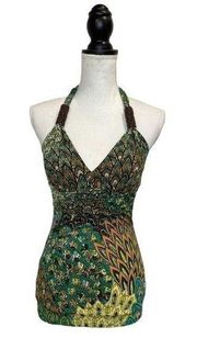Peacock Padded Halter Beaded Accent Green Small