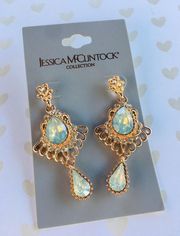 Earrings gold blue moonstone dangle