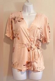 Alex& blush pink, wrap, V-neck floral medium top