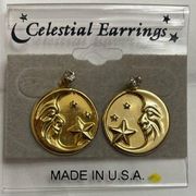 Celestial crescent moon and stars earrings