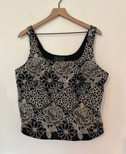 Vintage Alex Evenings Embroidered Square Neck Tank Top. XL