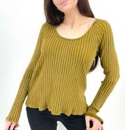 boho ribbed relaxed longsleeve top in olive green size m