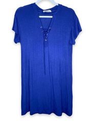 Mikey & Joey V-Neck Blue T Shirt Sheath Dress Medium