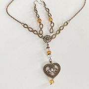 Handmade Bronze Floral Heart Charm Necklace