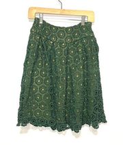 Anthropologie Moulinette Soeurs Citron Green Emerald Crochet Full A-Line Skirt 0